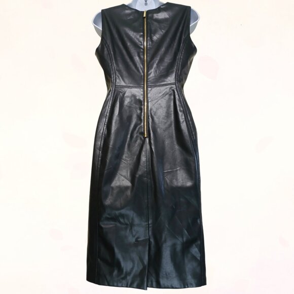 Calvin Klein Black Faux Leather Sleeveless Wiggle Pencil Sheath Petite Dress S.8 - Picture 7 of 15